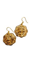 Vintage Gold-Plated Repousse Lion Head Pierced Earrings 5/26