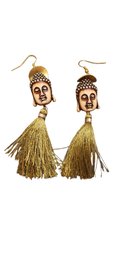 5/31 Vintage Resin Buddah Silk Tassel Pierced Earrings