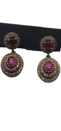 5/97 Vintage 925 Sterling And Spinel Pierced Earrings