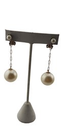 Vintage Older  Faux Pearl Dangle Drop Clip On Earrings 5/111