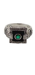 Vintage Signed Seta 925 Sterling Enamel And Glass Are Deco Ring Size 8