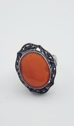 Vintage Sterling Carnelian And Marcasite Size 6 Ring 5/131