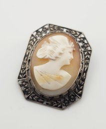 Antique Raised Beautiful Sterling Cameo Brooch 5/122