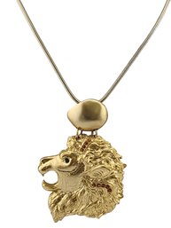 Vintage Huge Matte Gold Lion Head Pendant Necklace On Snake Chain 6/44