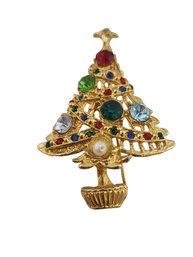 Vintage Unsigned Rhinestonenchristmas Tree Brooch 7/800