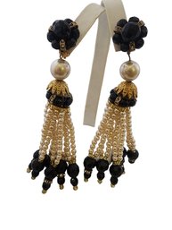 7/8051 Vintage Designer Quality Crystal And Glass Pearl Tassel Chandelier Earrings