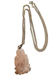 7/8054 Vintage Rose Quartz Buddah Necklace On  Sterling 925 Chain