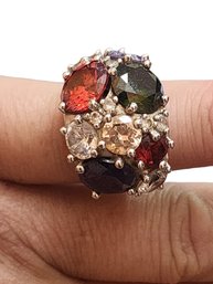 Vintage 925 Sterling Multi Stone Ring Size 6 7/8073