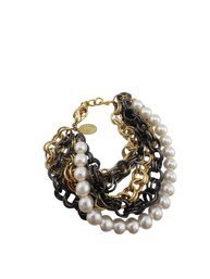 Vintage Faux Pearl And Chain Bracelet #6102