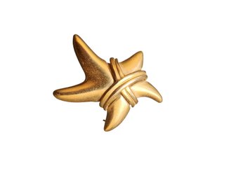 Vintage Heavy 80s Matte Gold Star Brooch #6144