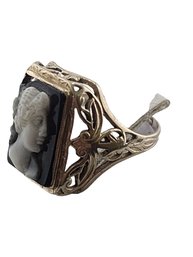 Antique 10 Kt Gold Hard Stone Cameo With Art Nouveau Style Ring Shank Size 6.25 (A3797)