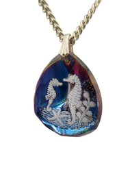 Vintage Molded Seahorse Glass Pendant Necklace  Probably W German #6239