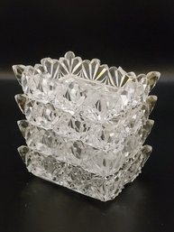 Set Of 4 Vintage Cut Crystal Cigarette Holders Ashtrays Mint Dishes # 62653