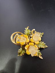 Vintage Enamel And Acrylic Tulip Brooch #6302