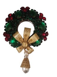 Vintage VRBA Huge & Unusual Rhinestone Wreath Christmas Brooch (A4283)