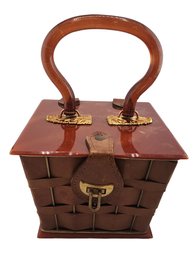 Vintage Woven Leather And Lucite Basket Bag #6365