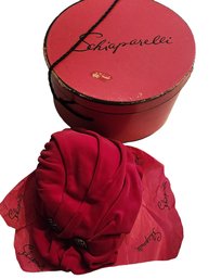 Vintage Schiparelli Shocking Pink Velvet Hat With Rhinestones And Hat Box # 6369
