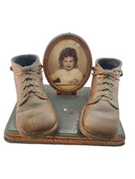 Vintage Bronzed Baby Shoes And Picture # 6364