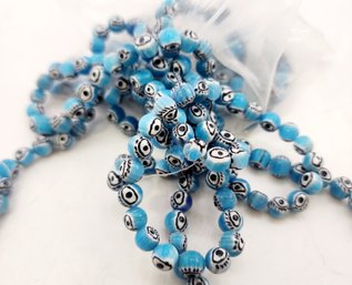 Vintage 6mm Light Blue Glass Eye Beads (A4319)