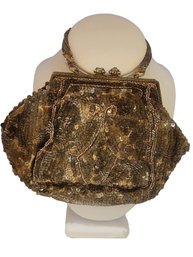 Vintage Sequin Beaded Metal Frame Bag # 6479