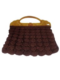Vintage Crocheted Bag With Celluloid? Molded Handle #6400