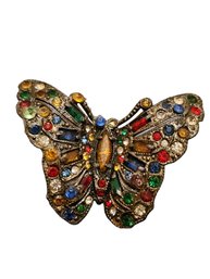Vintage Potmetal Rhinestone Butterfly Brooch #6450