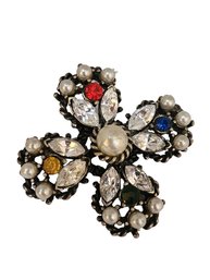 Vintage Rhinestone And Faux Pearl Maltese Cross Brooch # 6423