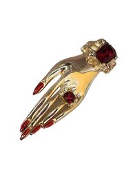 Vintage Jeweled Hand Brooch Attributed To Coro #6420