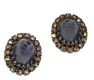 Vintage Faceted Glass And Rhinestone Clip Earrings # 6441