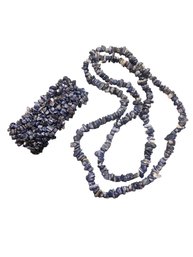 Vintage  Sodalite  Chip Loopover Necklace And Stretch Bracelet #6460