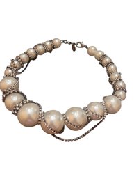 Vintage Zara Signed Hugen Faux Pearl Rhinestone Necklace #6480