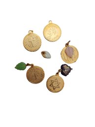 Group Of 5 Vintage Brass Charms With A Few Glass Leaves #6468