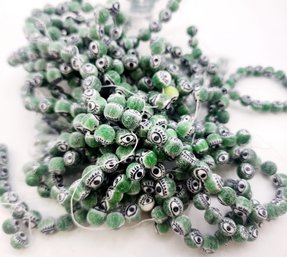 Vintage 8mm Glass Eye Moss Green Beads (A4323)