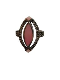 Sterling, Marcasite And Pink Stone Art Deco Ring. (A4569)