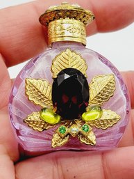 Jeweled Lilac Glass Rare Czechoslovakian Perfume Bottle (A165)