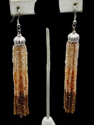 Vintage Ombre Glass Champagne Tassel Earrings (A1035)