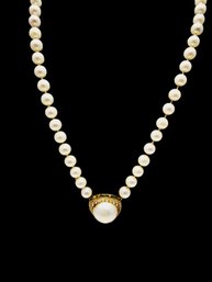 Vintage Signed Phoel & Sons 6mm Pearl Necklace W/ Mabe Pearl 14kt Diamond Clasp (A905)