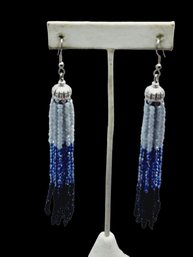 Vintage Blue Ombre Glass Tassel Earrings (A1037)