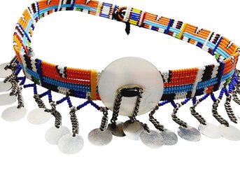 Vintage 70s Colorful Beaded Disc & Chain Cha-cha Belt (A1093)