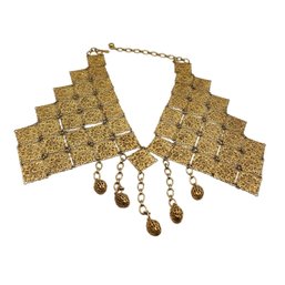 Vintage 60s Matte Gold Filigree Statement Necklace (A1215)