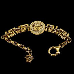 Vintage Signed Rare Versace Rhinestone Medusa Bracelet (A1298)