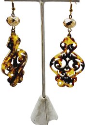 Vintage Lucite & Crystal Dangle Earrings (a1457)