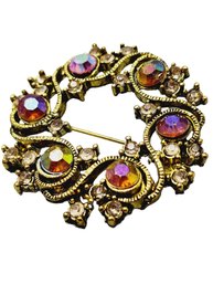 Vintage Unsigned Rhinestone Wreath Shape Brooch (A1460)