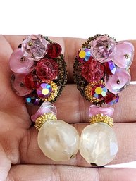 Vintage W. Germany Style Glass Acrylic Earrings (A1612)