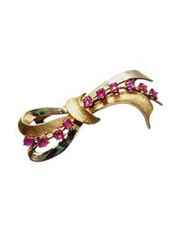 Vintage 14kt Gold & Ruby Bow Brooch (A1642)