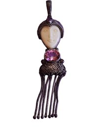 Vintage Signed Sajen 925 Sterling Dangling Chain Goddess Pendant (A2115)