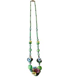 Antique Czech Glass Dainty Flower Necklace (A2227)