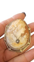 Antique 14kt Diamond Wonderfully Carved Cameo Pendant Brooch (A2932)