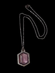 Vintage Art Deco Purple Faceted Glass Pendant Necklace (A4476)