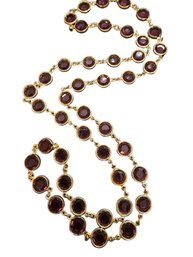 Vintage Large Bezel Set Purple Crystal 34' Necklace  #5185